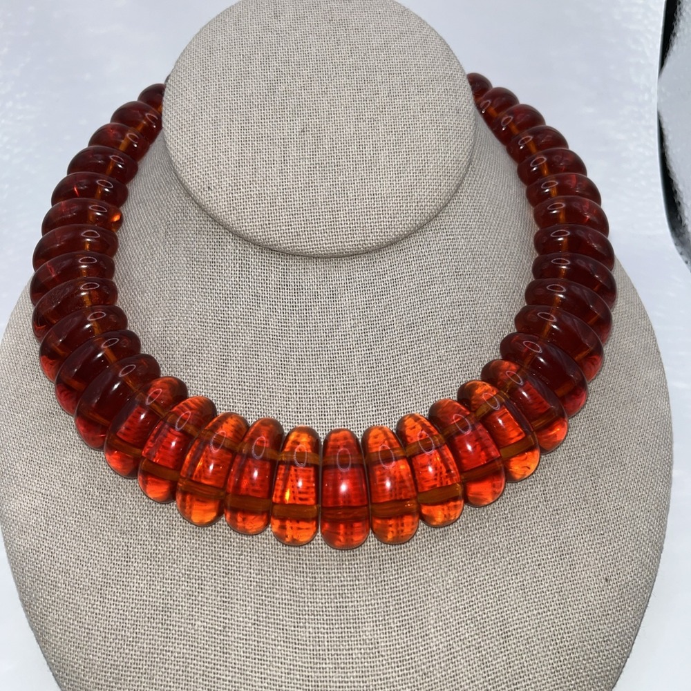 Vintage Art Deco 14" Baltic Amber Disc Bead Necklace Egyptian Revival Collar